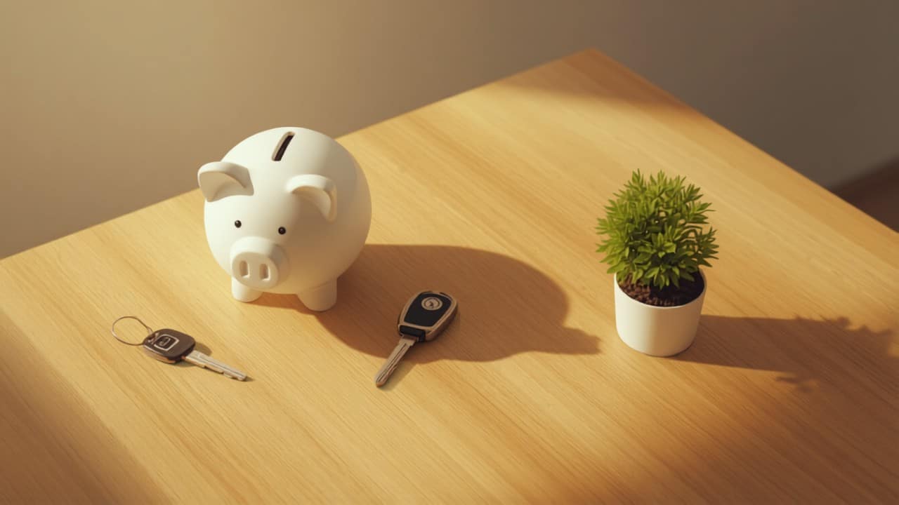 Deducción del 15% en el IRPF por coche eléctrico y punto de recarga - Punto Recarga Hogar Hucha, llaves de coche y una planta sobre una mesa, ahorro por la deducción