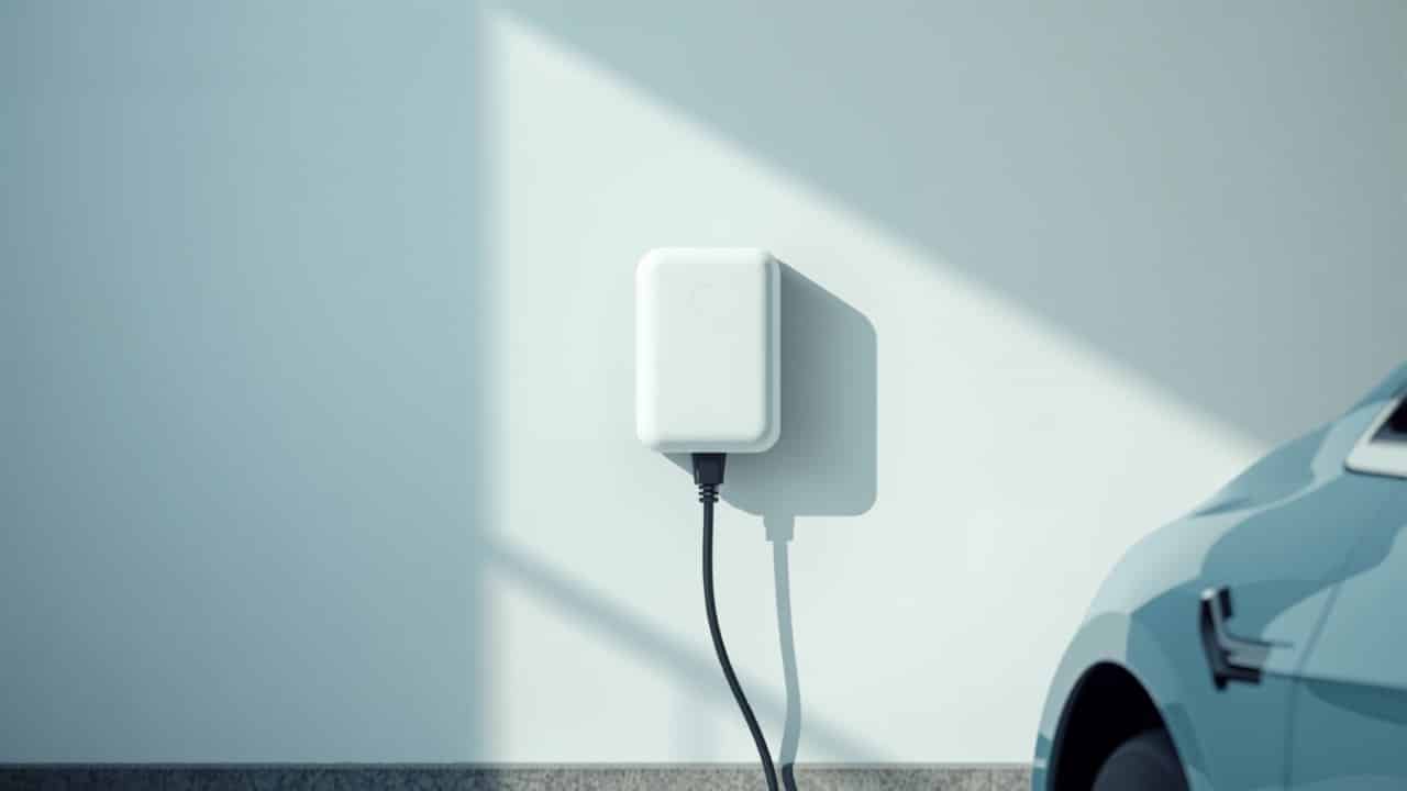 Permiso y licencia para instalar un cargador en casa - Punto Recarga Hogar Wallbox instalado en la pared de un garaje con un coche eléctrico al lado