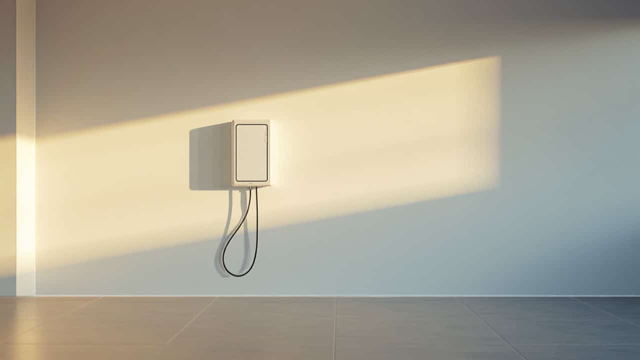 Precio de instalar un punto de recarga en casa - Punto Recarga Hogar Wallbox instalado en la pared de un garaje doméstico, ejemplo de instalación de un punto de recarga