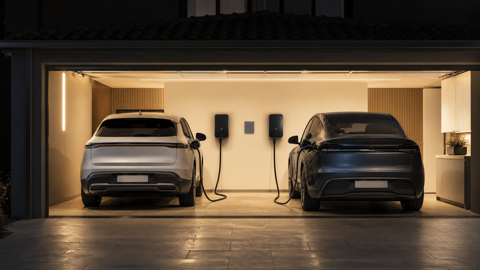 dos-coches-reparto-potencia - Punto Recarga Hogar Dos coches eléctricos cargando simultáneamente con reparto de potencia