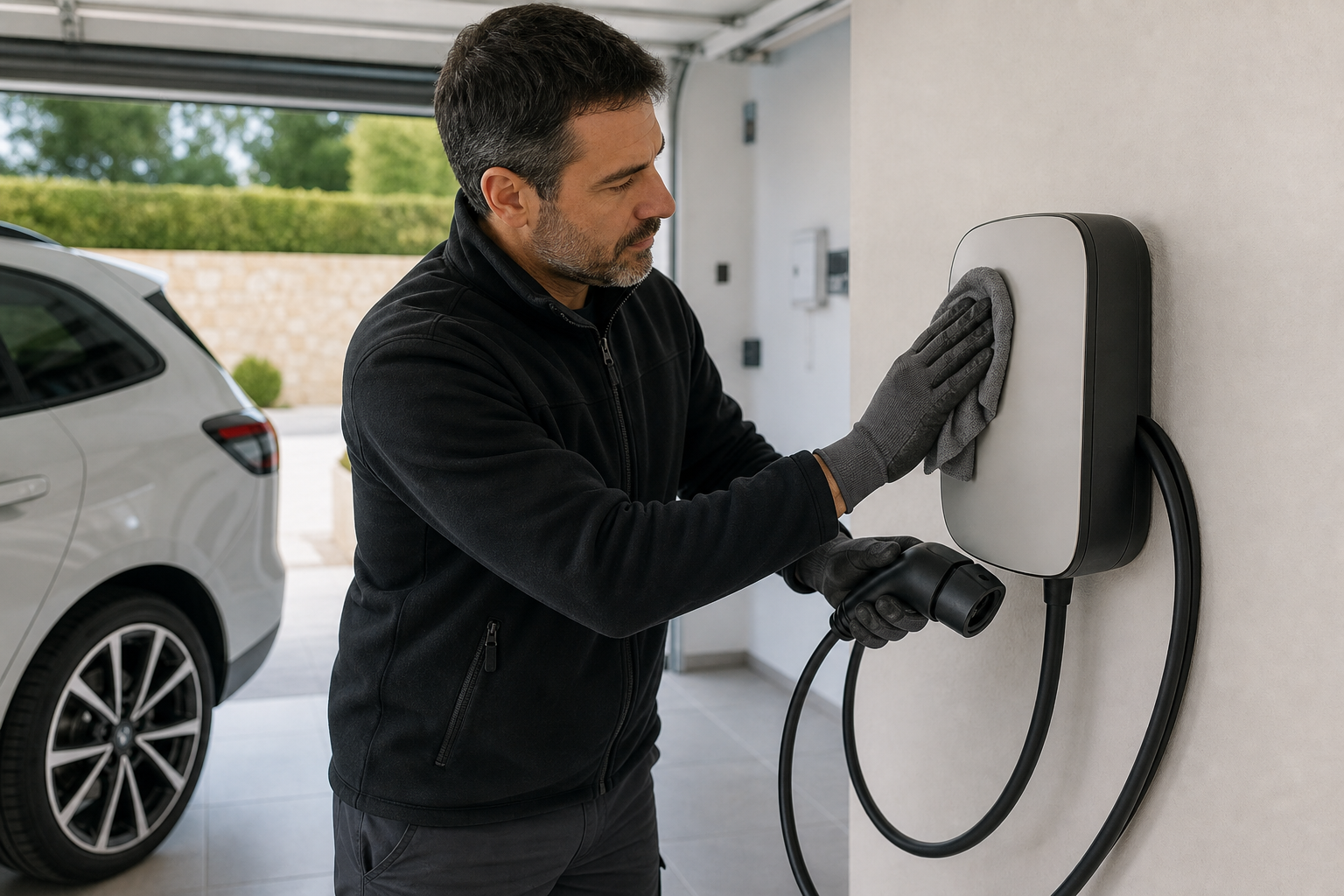 Mantenimiento de un wallbox mediante limpieza e inspección visual segura