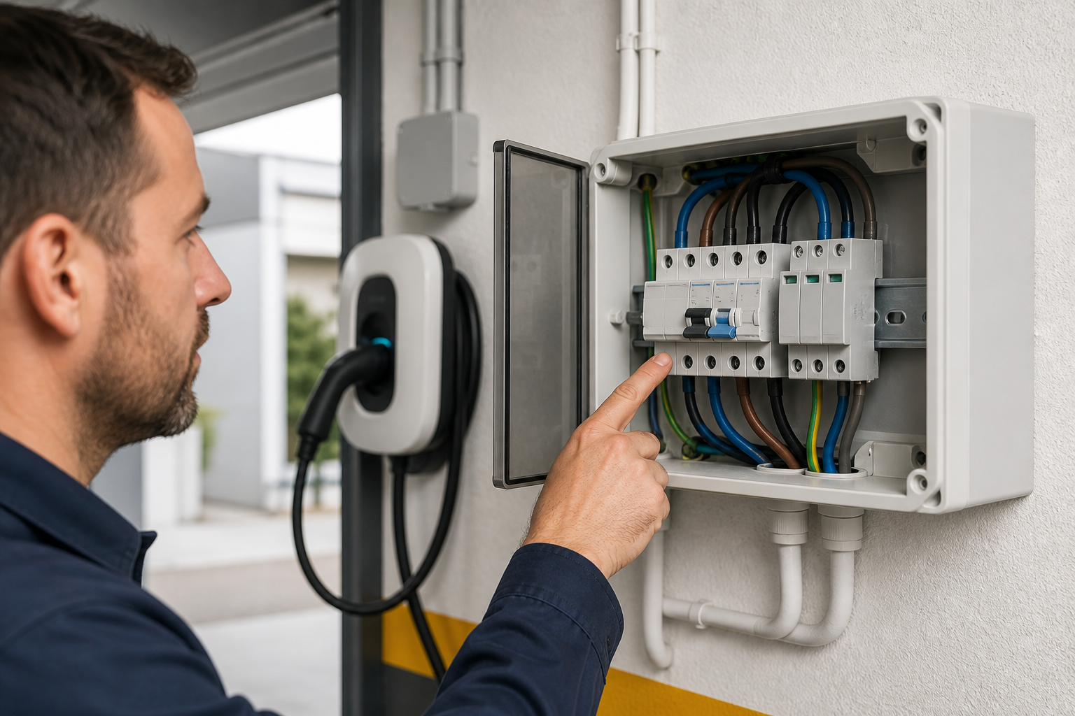 protecciones-wallbox-detalle - Punto Recarga Hogar Protecciones eléctricas de un wallbox doméstico en un cuadro de distribución