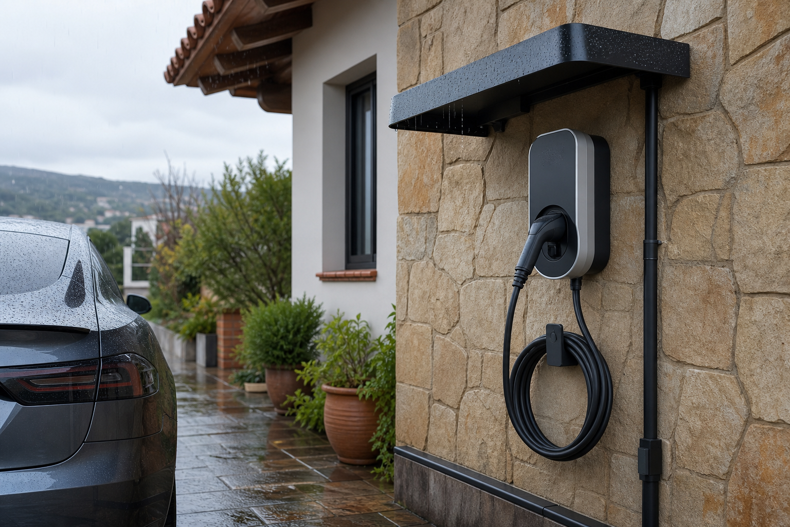 Instalar un wallbox en exterior protegido frente a lluvia, sol y golpes